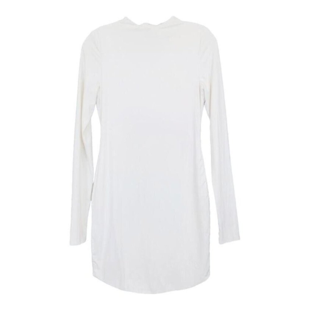 MESHKI Sz L Kylie Mini Dress Ivory High Neck Long Sleeve Zip Back Lined Fitted